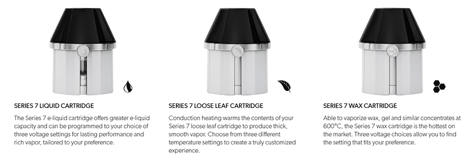 V2 Pro Series 7 liquid cartridge, loose leaf heating chamber, wax tray bowl
