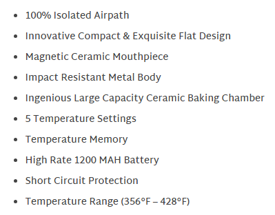 XVape Avant Vaporizer Specifications