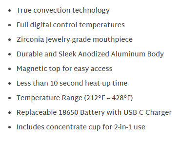 XVape Fog Pro Vaporizer Specifications