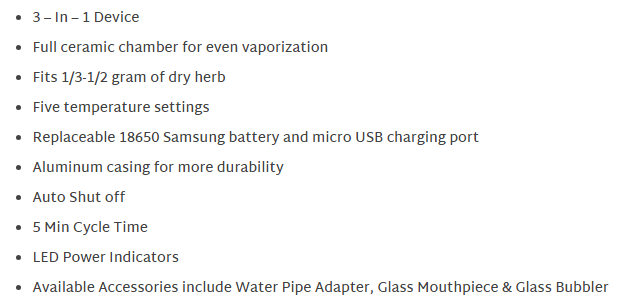 XVape V2 Pro Vaporizer Specifications