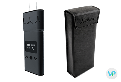 AirVape XS in black next to a leather pouch case