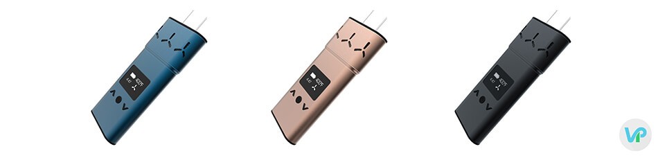 AirVape XS vaporizer in blue, black and rose gold