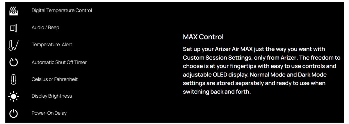 Arizer Air SE Vaporizer Settings