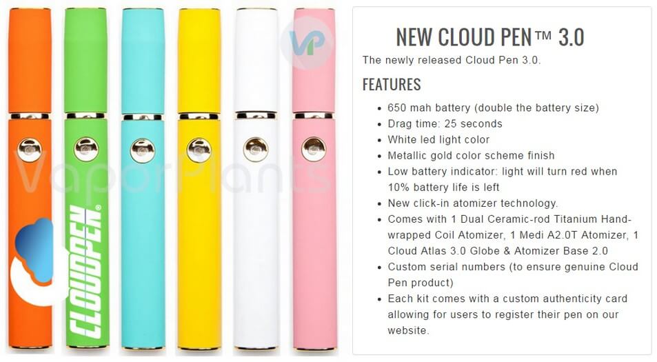 Cloud Pen 3.0 Cannabis Vaporizer Pen Information