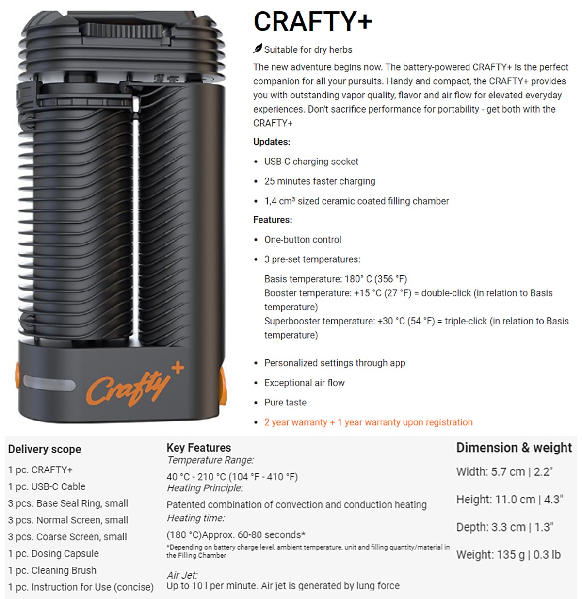 Crafty Plus Vaporizer Features