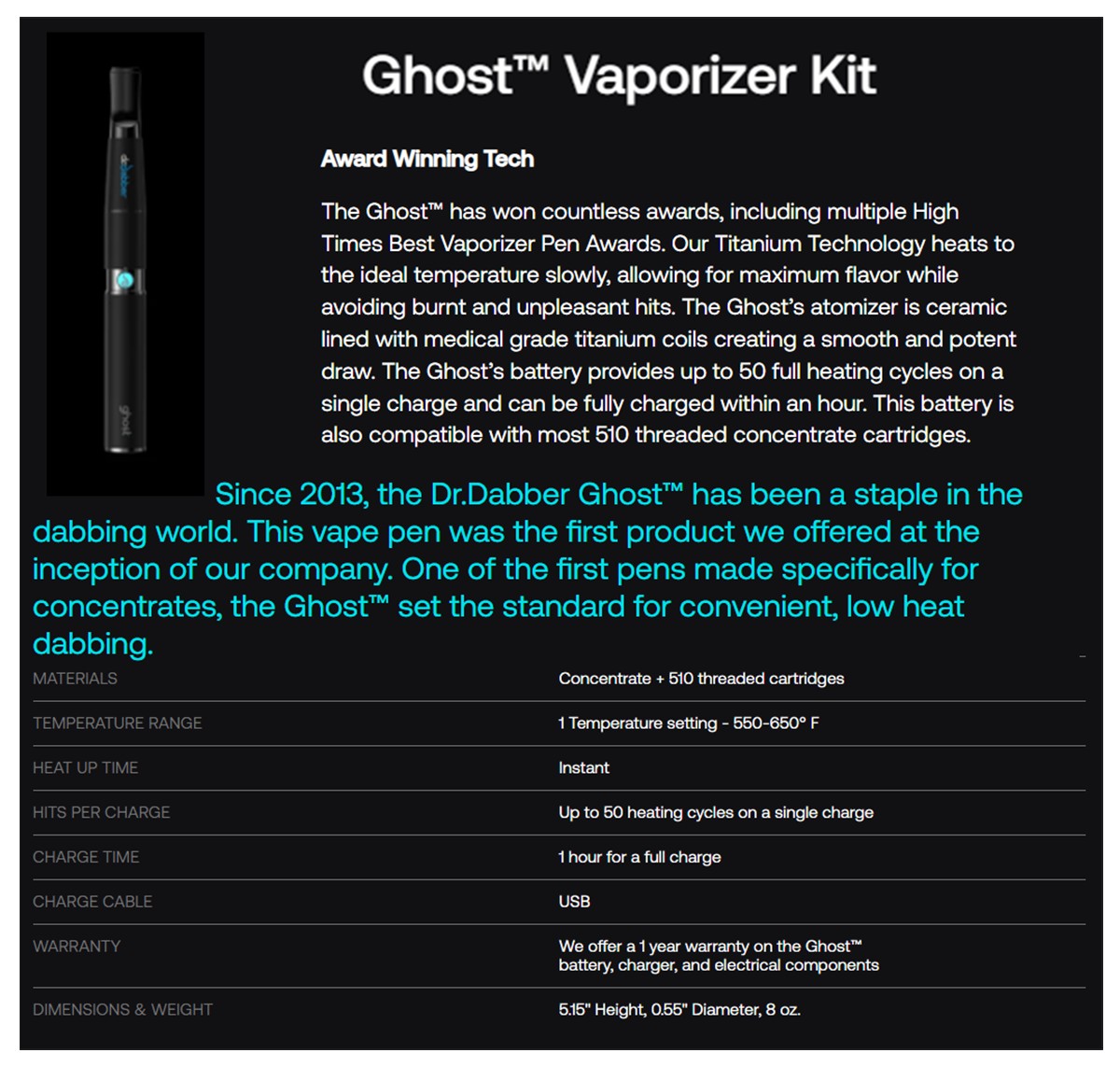 XVape Avant Vaporizer Specifications