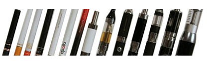 Electronic cigarette, vape pens and Mechanical Mods are next to each other showing their sizes