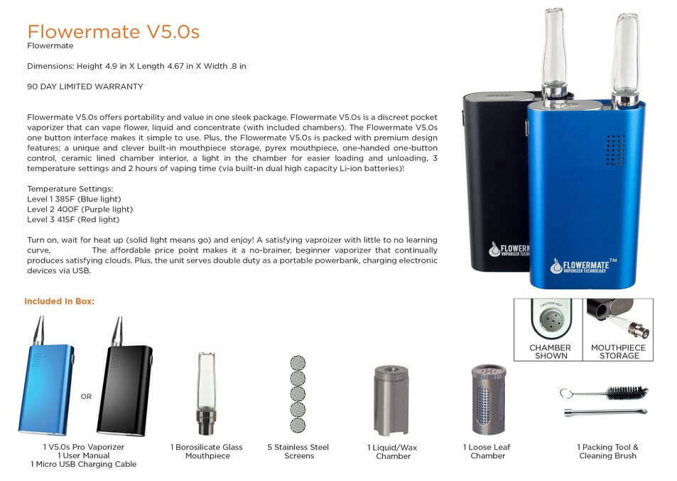 Flowermate Marijuana Vaporizer V5.0S Information