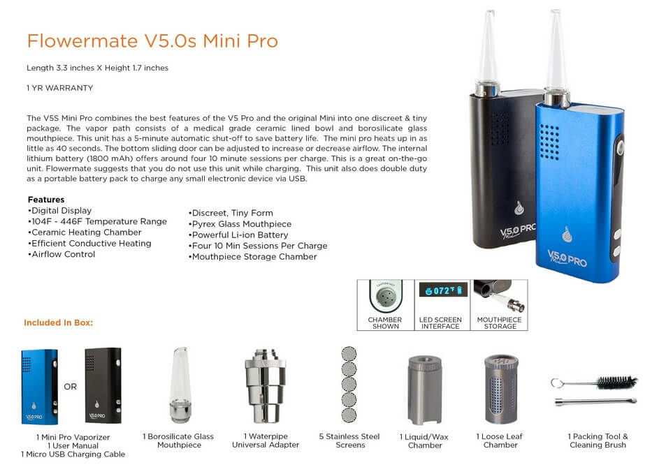 Flowermate All-in-One Vaporizer V5.0S Pro Mini Information