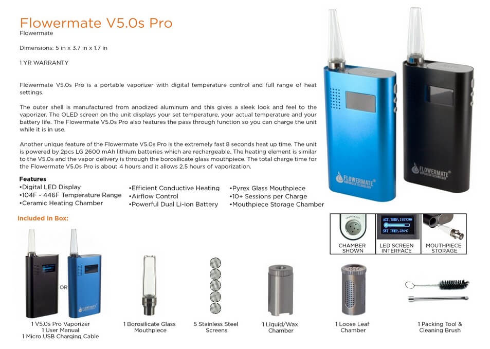 Flowermate Cannabis Vaporizer V5.0S Pro Information