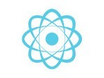 atoms floating in blue with white background