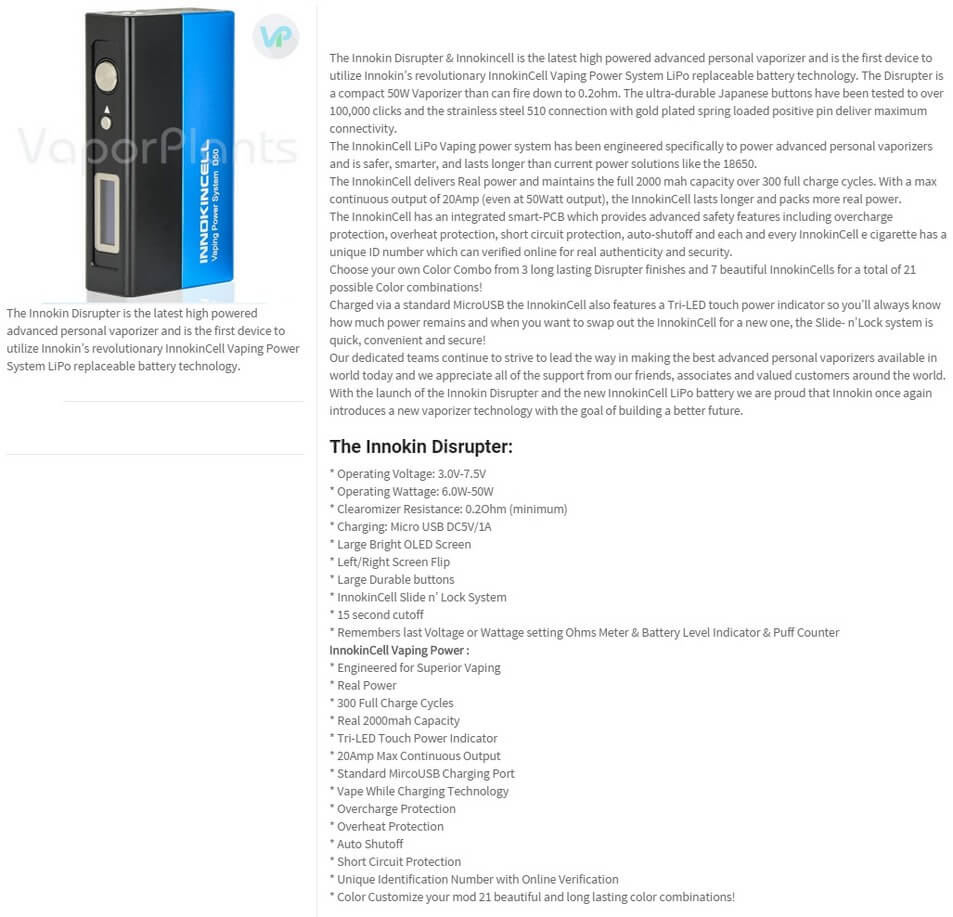 Innokin Disrupter Vape Box Mod Description