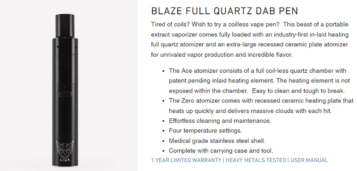 Linx Blaze Dab Pen Information