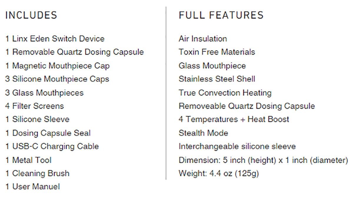 Linx Eden Switch Herbal Vaporizer What's in the Box