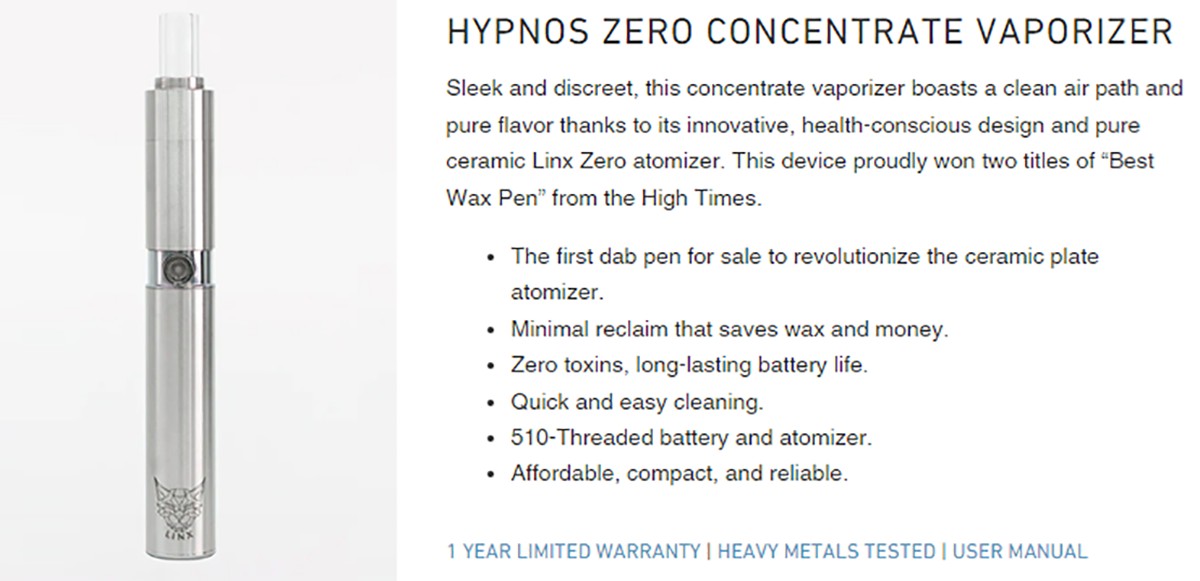 Linx Hypnos Zero Wax Vaporizer Information