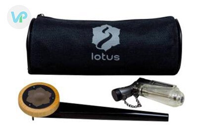 Lotus Vaporizer with a black case and butane lighter next to it