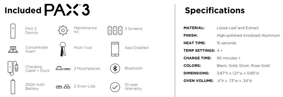 Pax 3 Marijuana Vaporizer Features and Specifications