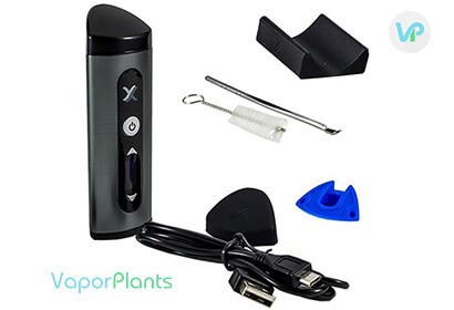 Exxus Mini Dry Herb Vaporizer with charger, cleaning brush, loading tool and mouthpiece