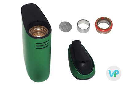 Flowermate Swift Pro vaporizer in green with screen mesh and heating chamber rings