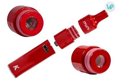 KandyPens Mini in red showing atomizer heating chamber for wax