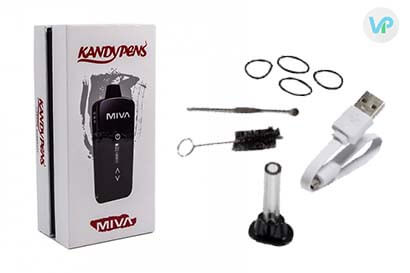 KandyPens Miva box with charger, cleaning brush, usb, loading tool and mouthpiece