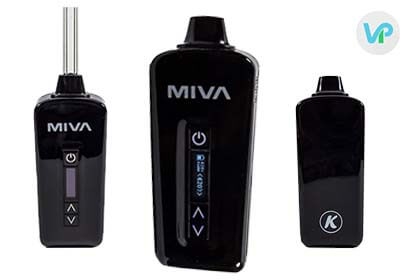 KandyPens Miva vaporizer in black color showing the back, front and mouthpiece