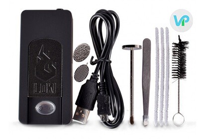 Loki Vaporizer set, charger, wax loading tool, cleaning brush, cleaning wire, screen, wax mesh tray and packing pick