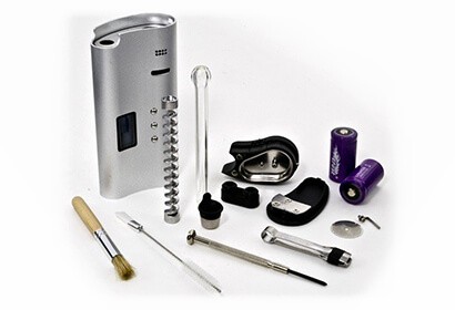 Sidekick Vaporizer kit with mouthpiece, batteries, brush, screw driver, cover lid and wax chamber