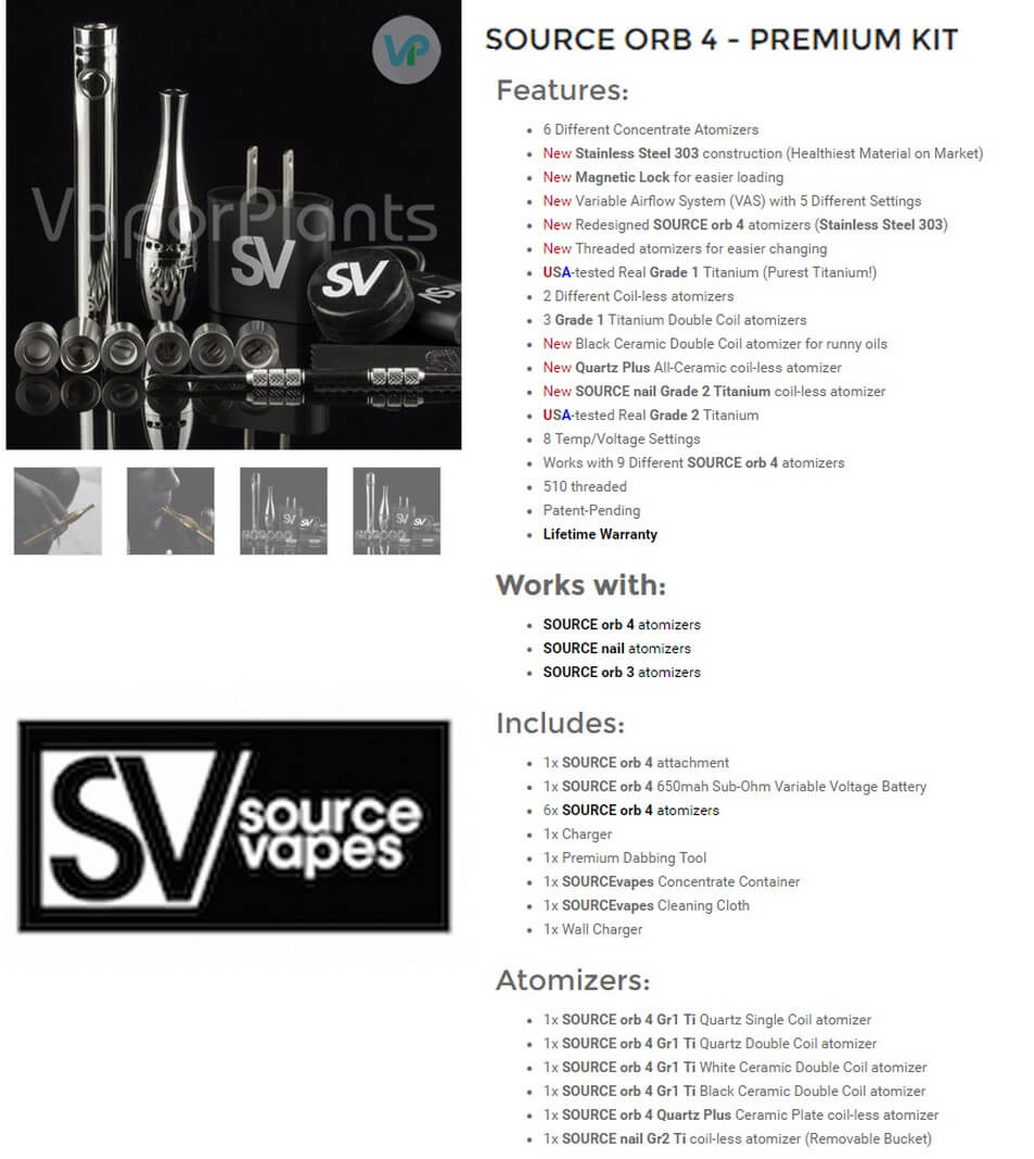 Source ORB 4 Premium Weed Wax Pen Information