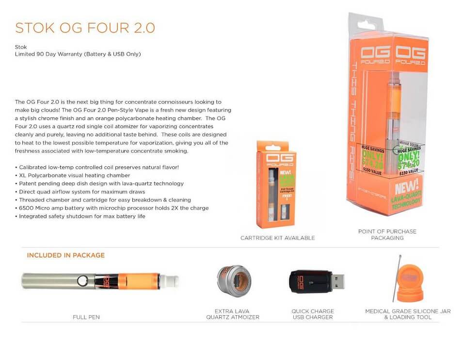 Stok OG Four 2.0 Vape for Marijuana Wax Features