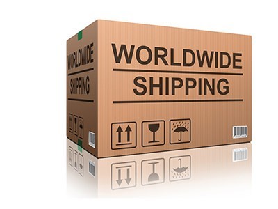 Brown Box with World Wide Shipping on it